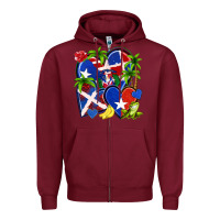 Burgundy puerto rico with dominican republic hearts Zipper Hoodie - NancyCooperArtShop