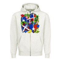 Oatmeal Heather puerto rico with dominican republic hearts Zipper Hoodie - NancyCooperArtShop