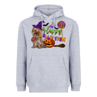 Heather Grey Happy Halloween With Yorkshire Terrier Dog Heavyweight Hoodie - LillyAllenDesigns
