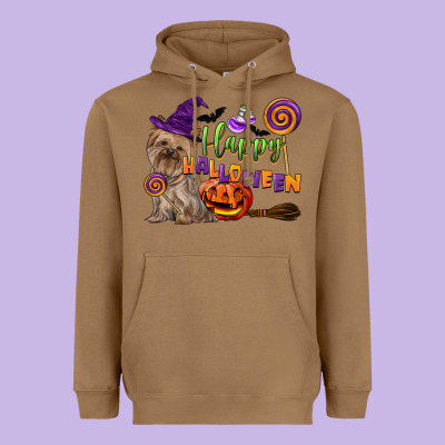 Happy Halloween With Yorkshire Terrier Dog Heavyweight Hoodie Designed By Lillyallendesigns