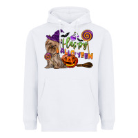 White Happy Halloween With Yorkshire Terrier Dog Heavyweight Hoodie - LillyAllenDesigns