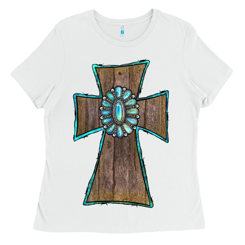 Wood Turquoise Gemstone Cross Ladies Tee by RanaPortraitStore | Teevron