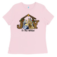Bubblegum Pink Joy To The World Baby Jesus Christmas Ladies Tee - RanaPortraitStore