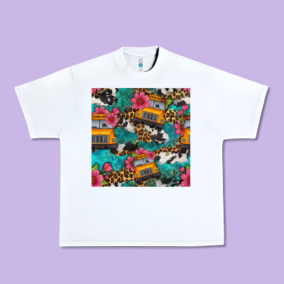 Western School Bus Seamless Pattern Urban Heavy Tee Designed By Bundleandbundleshop