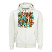 Oatmeal Heather serape with leopard pattern Zipper Hoodie - NancyCooperArtShop