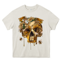 Cream Flower Skeleton Bees Heavy Core Tee - RanaPortraitStore