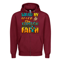 Burgundy saved by grace through faith Zipper Hoodie - NancyCooperArtShop