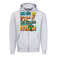 Heather Grey saved by grace through faith Zipper Hoodie - NancyCooperArtShop