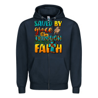 Navy saved by grace through faith Zipper Hoodie - NancyCooperArtShop