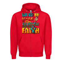Red saved by grace through faith Zipper Hoodie - NancyCooperArtShop