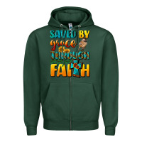 Sports Green saved by grace through faith Zipper Hoodie - NancyCooperArtShop