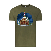 Vintage Olive Christmas church and snow Vintage Tee - AdoDesignShop