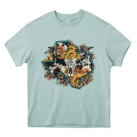 Arona bull skull leopard cowhide sunflower texas map Heavy Core Tee - Artiststas