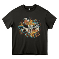 Asphalt bull skull leopard cowhide sunflower texas map Heavy Core Tee - Artiststas