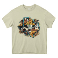 Mossy bull skull leopard cowhide sunflower texas map Heavy Core Tee - Artiststas