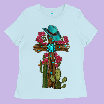 Ladies Tee Gemstone Cross With Cactus