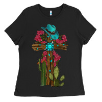 Black Gemstone Cross With Cactus Ladies Tee - RanaPortraitStore