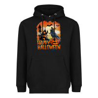 Black Happy Halloween With Crow Heavyweight Hoodie - LillyAllenDesigns