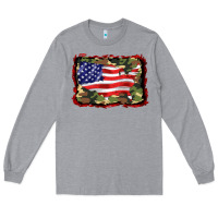 Heather Grey distressed american flag Long Sleeve Tee - BarkalooDesign