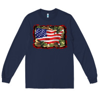 Navy distressed american flag Long Sleeve Tee - BarkalooDesign