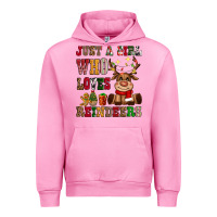 Fuchsia Pink just a girl who loves reindeers Urban Hoodie - CowGirlArtShop