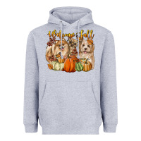 Heather Grey welcome fall with dogs Heavyweight Hoodie - LillyAllenDesigns