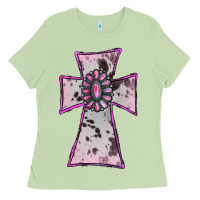 Matcha Cowhide Pink Gemstone Cross Ladies Tee - RanaPortraitStore