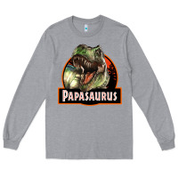 Heather Grey Western Papasaurus Papa Dinosaur Long Sleeve Tee - LillyAllenDesigns