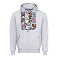 Heather Grey pray on it pray over it pray through it Zipper Hoodie - NancyCooperArtShop