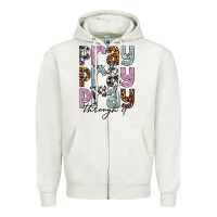 Oatmeal Heather pray on it pray over it pray through it Zipper Hoodie - NancyCooperArtShop