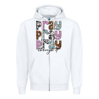 White pray on it pray over it pray through it Zipper Hoodie - NancyCooperArtShop