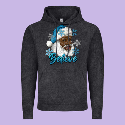 Winter Christmas African American Santa Believe Vintage Hoodie Designed By Ranaportraitstore