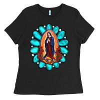 Black Gemstone Lady Of Guadalupe Ladies Tee - RanaPortraitStore