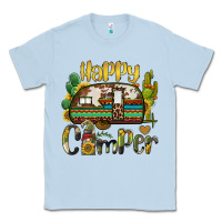 Dusty Blue happy camper caravan and gnome Classic Tee - BarkalooDesign