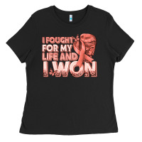 Black i fought for my life and i won uterine cancer peac Ladies Tee - texasbilliewilder