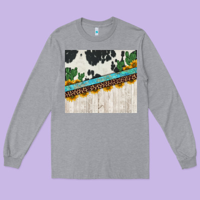 Cowhide Sunflowers Cactus Long Sleeve Tee Designed By Jasminsmagicworld