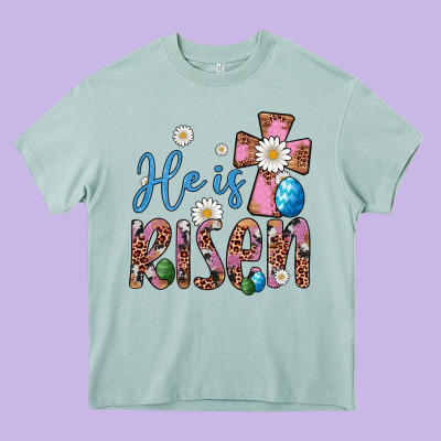 He Is Risen Cross Heavy Core Tee Designed By Artiststas