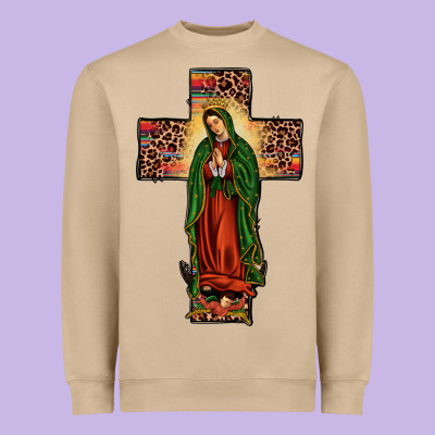 Our Lady Of Guadalupe Cross Heavyweight Sweatshirt Designed By Jahusdesignshop