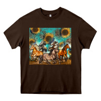 Chocolate Brown western horses Heavy Core Tee - Zillion Design Studio