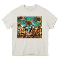 Cream western horses Heavy Core Tee - Zillion Design Studio