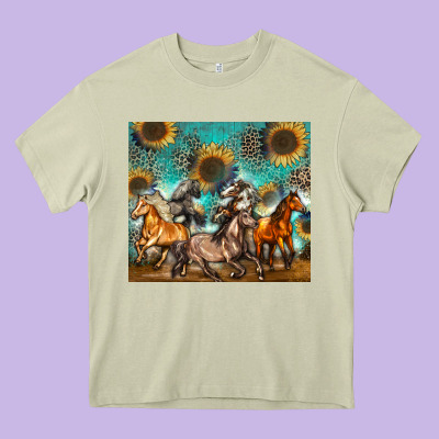 Western Horses Heavy Core Tee Designed By Zillion Design Studio