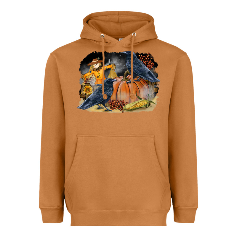 Fall Background With Crow Heavyweight Hoodie by LillyAllenDesigns | Teevron