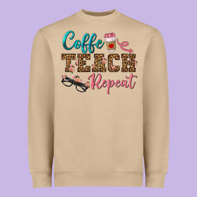 Coffee Teach Repeat Heavyweight Sweatshirt Designed By Bundleandbundleshop