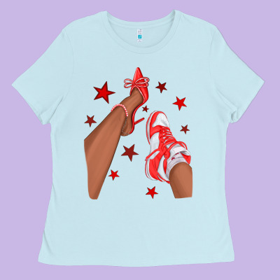 Bright Red Afro Girl Sneakers And Heels Ladies Tee Designed By Texasbilliewilder