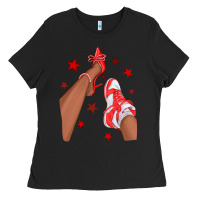 Black Bright Red Afro Girl Sneakers and Heels Ladies Tee - texasbilliewilder