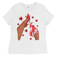 White Bright Red Afro Girl Sneakers and Heels Ladies Tee - texasbilliewilder