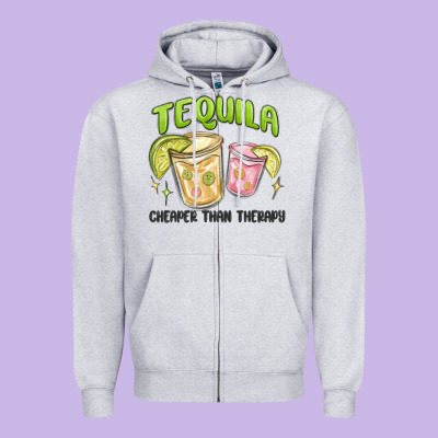 Tequila Cheaper Than Therapy Zipper Hoodie Designed By Maliassmallbusiness