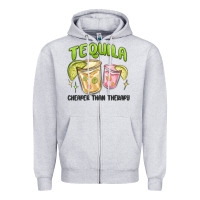 Heather Grey tequila cheaper than therapy Zipper Hoodie - MaliasSmallBusiness