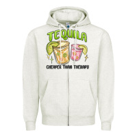 Oatmeal Heather tequila cheaper than therapy Zipper Hoodie - MaliasSmallBusiness
