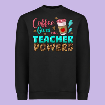 Coffee Gives Me Teacher Powers Heavyweight Sweatshirt Designed By Bundleandbundleshop